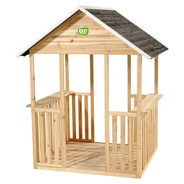 Exit Toys Spielhaus Bodenteil für Spielhaus Panorama 100 - L x B x H: 94,6 x 84,8 x 3,3 cm, Holz, Natur - Natürliches Holzspielhaus mit dunkelgrauem Dach und „EXIT TOYS“-Logo.