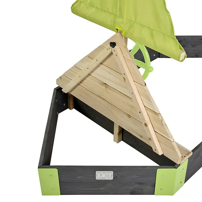 Exit Toys Sandkasten Aksent Boot - 190 x 90 x 135 cm, Holz, Grau/Grün - Sandkasten aus Holz in Dunkelgrau und Naturholz, mit hellgrünem Verdeck und Eckakzenten.