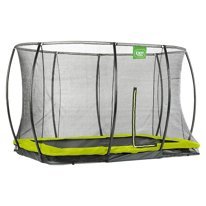Exit Toys Trampolin Silhouette Bodentrampolin mit Sicherheitsnetz - Grün, 366 x 244 x 203 cm - Schwarzes Trampolin mit grauem Sicherheitsnetz, grüner und schwarzer Sprungmatte.