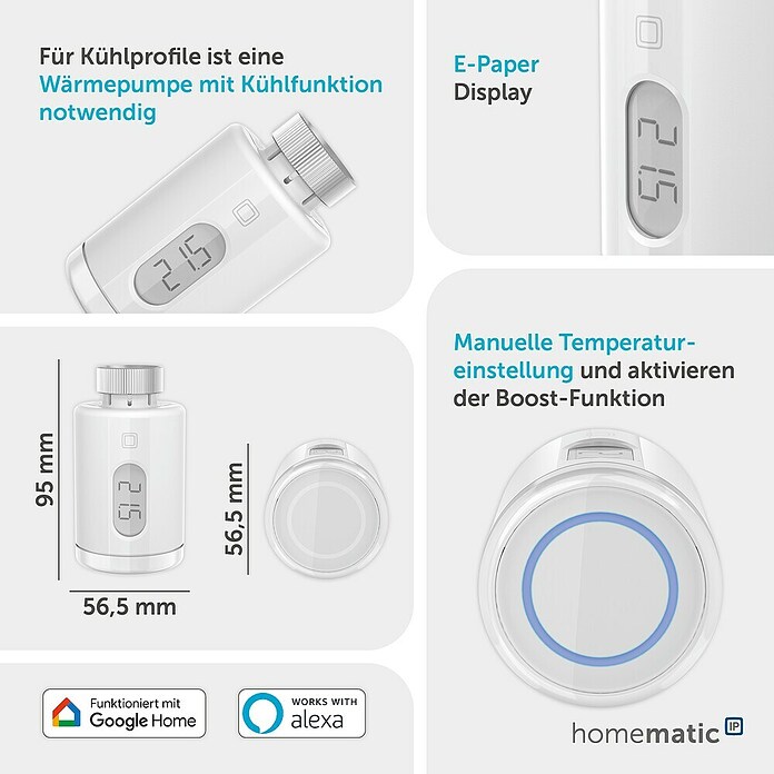 Homematic IP Heizkörper-Thermostat Pure (M30 x 1,5 mm, Ø x L: 5,65 x 9,5 cm, Weiß, 1 Stk.) | BAUHAUS