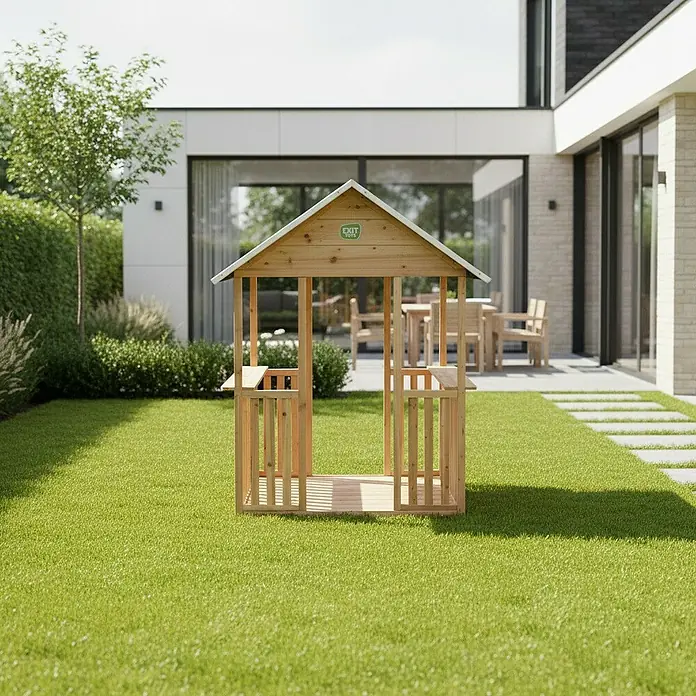 Exit Toys Spielhaus Bodenteil für Spielhaus Panorama 100 - L x B x H: 94,6 x 84,8 x 3,3 cm, Holz, Natur - Kleines Holzspielhaus mit offenem Design und hellem Dach für den Außenbereich.