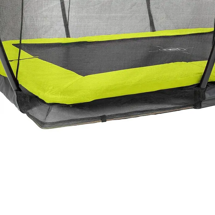 Exit Toys Trampolin Silhouette Bodentrampolin mit Sicherheitsnetz - Grün, 366 x 244 x 203 cm - Trampolin-Sicherheitsnetz mit schwarzem Netz und lindgrüner/dunkelgrauer Schutzpolsterung.