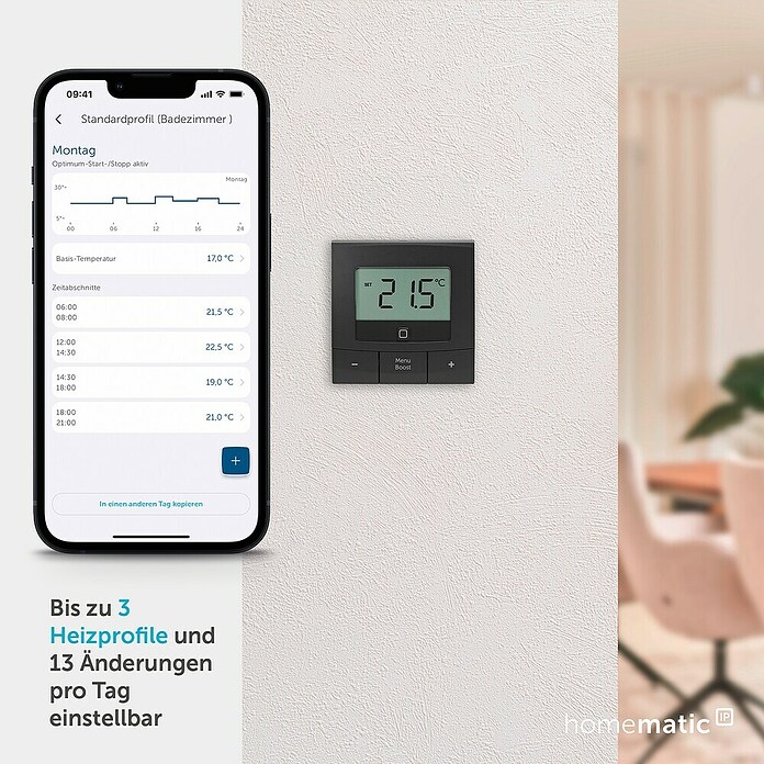 Homematic IP Funk-Raumthermostat HmIP-WTH-B (Anthrazit, Batteriebetrieben, 22 x 85 x 85 mm) | BAUHAUS