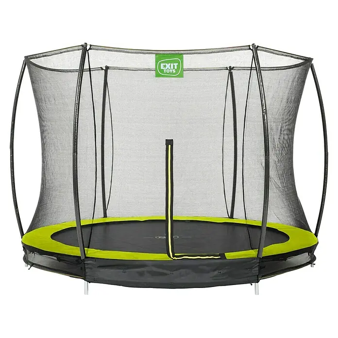 Exit Toys Trampolin Silhouette Bodentrampolin mit Sicherheitsnetz - Durchmesser: 244 cm, Grün - Rundes Trampolin mit schwarzem Sprungtuch, limettengrüner Polsterung und Sicherheitsnetz mit schwarzen Stangen.
