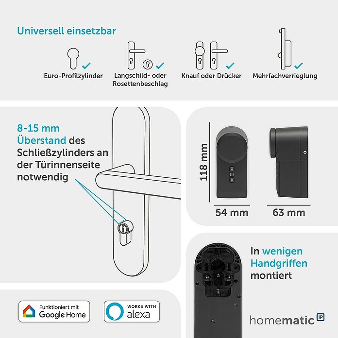 Homematic IP Funk-Türschlossantrieb HmIP-DLD-A (Anthrazit, Batteriebetrieben, 36 x 56 x 118 mm) | BAUHAUS