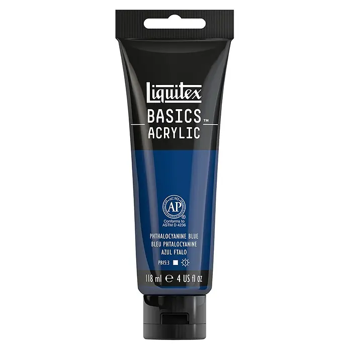 Liquitex Basics Acrylfarbe - Phthalozyaninblau, 118 ml - Eine Tube Liquitex Basics Acrylfarbe in Phthalocyaninblau, ideal für Künstler und Hobbyanwender, die hochwertige Farbe suchen.