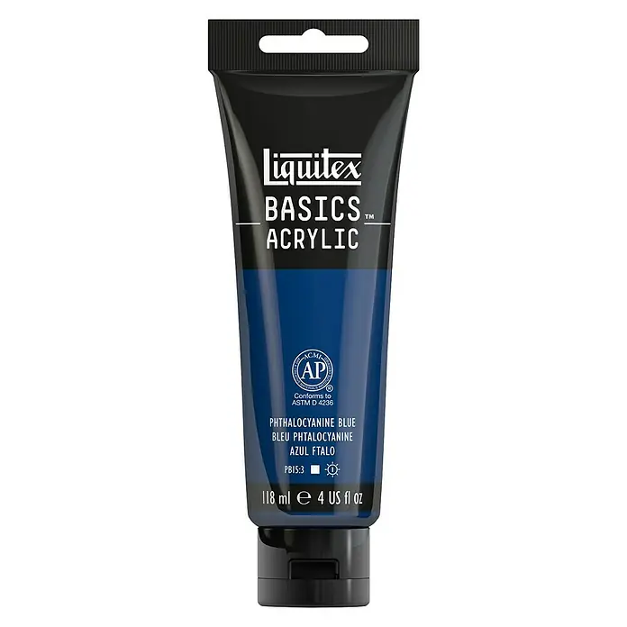 Liquitex Basics Acrylfarbe - Phthalozyaninblau, 118 ml - Eine Tube Liquitex Basics Acrylfarbe in Phthalocyaninblau, ideal für Künstler und Hobbyanwender, die hochwertige Farbe suchen.