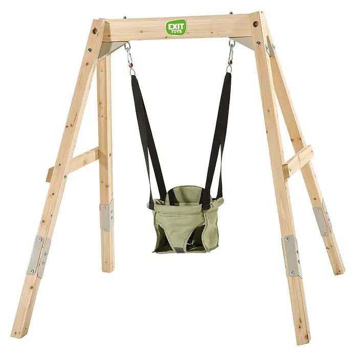 Exit Toys Schaukel Silvi Grow - B x L: 192 x 172 cm, Holz - Holzschaukelgestell mit grünem Stoff-Babyschaukel und schwarzen Gurten.