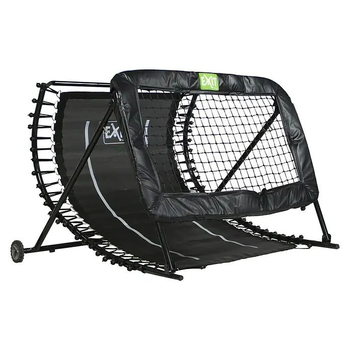 Exit Toys Fußballtor Kickback Rebounder - 142 x 105 cm, Schwarz - Schwarzer Sportrebounder mit Netz und großer, abgewinkelter Sprungfläche, mit Rollen für den Transport.
