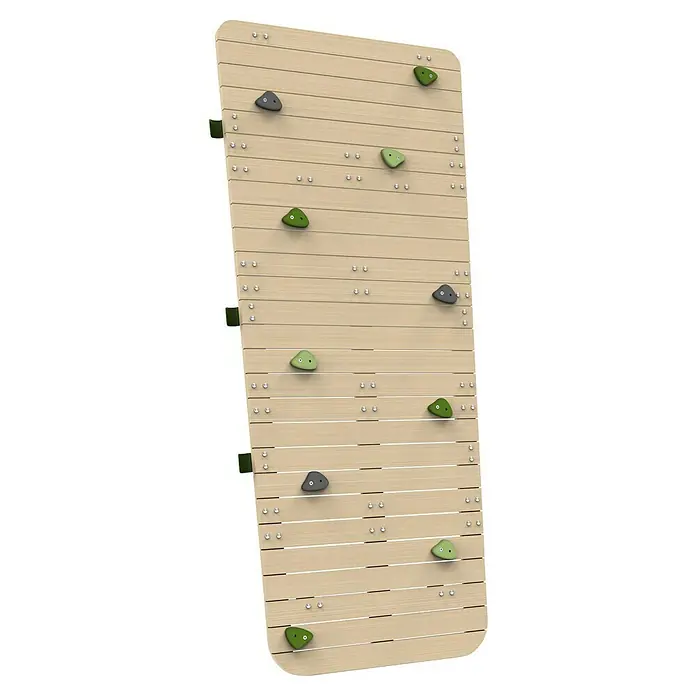 Exit Toys Kletterwand GetSet PS500 / PS600 - Passend für: Alle GetSet Powerstations, 116 x 275 cm - Helle Holzkletterwand mit grünen und grauen Griffen.