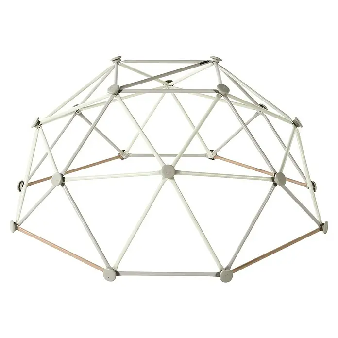 Exit Toys Klettergerüst Climbing Dome - Ø x H: 190 x 92 cm, Stahl, Pastell - Weißer und hellgrauer geodätischer Kuppelrahmen für ein Kinderspielgerüst, mit einigen beigen Basisstangen.