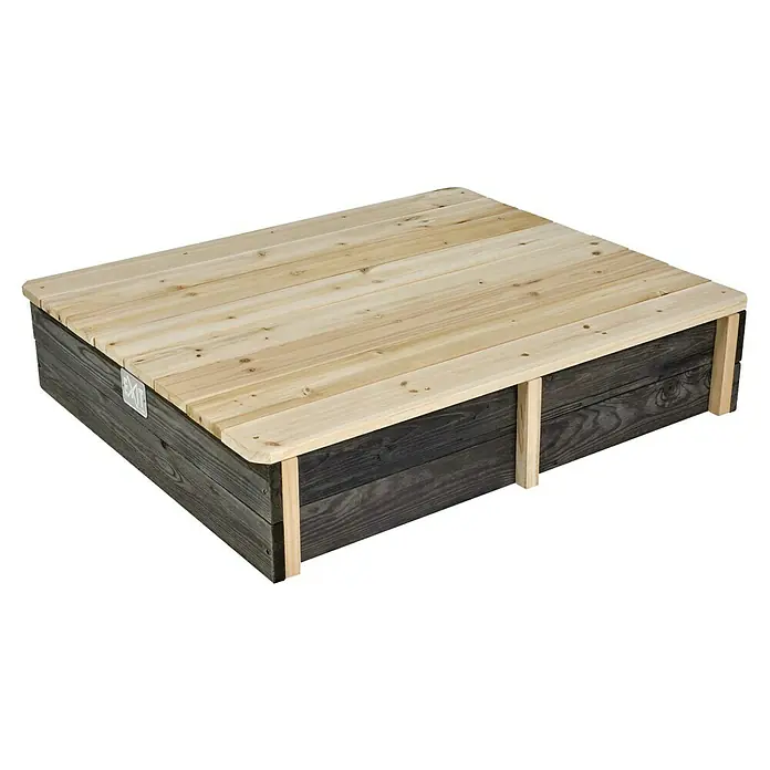 Exit Toys Sandkasten Aksent Behälter - 94 x 77 x 20 cm, Holz, Grau - Erhöhter Holzsandkasten mit hellem Lattenrostdeckel und dunklem Holzrahmen.