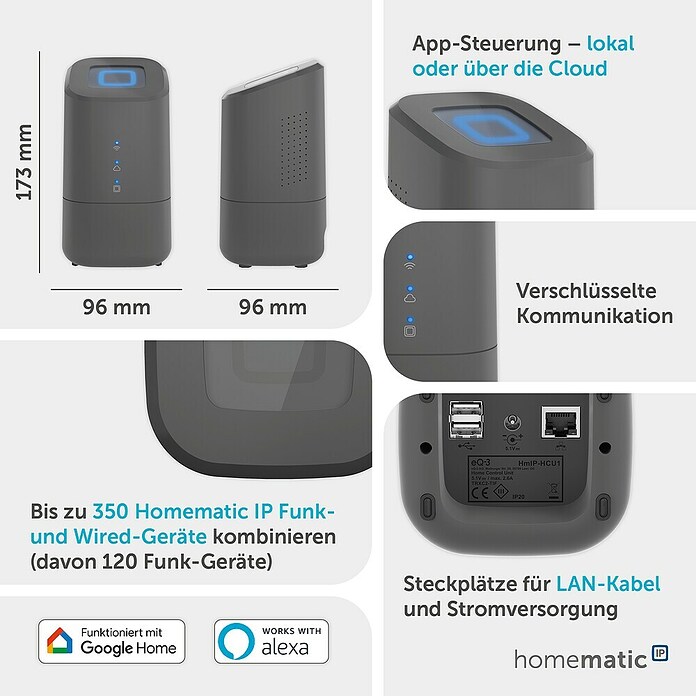 Homematic IP Centro de control HmIP-HCU1 (L x An x Al: 9,6 x 9,6 x 17,3 cm) | BAUHAUS