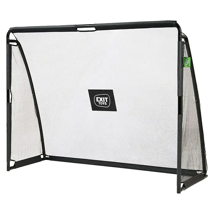 Exit Toys Fußballtor Coppa - 220 x 170 cm, Mit Torwand, Schwarz - Schwarzes Fußballtor mit weißem Netz, mit dem EXIT TOYS Logo.
