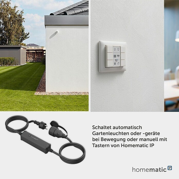 Homematic IP Smart-Steckdose Schalt-Mess-Kabel außen (IP44, Schwarz, 4,62 cm) | BAUHAUS
