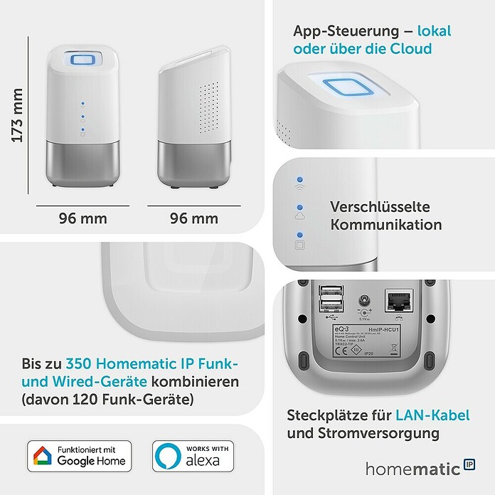 Homematic IP Steuerzentrale Home Control Unit HmIP-HCU1 (Weiß, L x B x H: 9,6 x 9,6 x 17,3 cm) | BAUHAUS