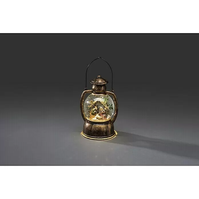 Konstsmide LED-Schneelaterne Weihnachtskrippe - Innen, Braun, 12,7 x 12,7 x 20 cm, Dorf, Batteriebetrieben