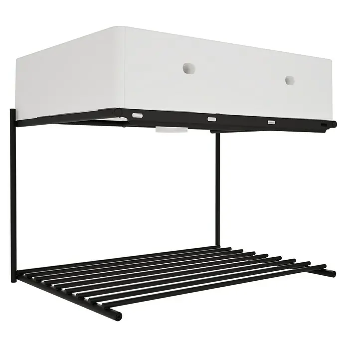 VitrA Equal Badmöbel-Set - Gesamtbreite Badmöbel: 62 cm, Weiß/Schwarz, Glänzend, 2 -tlg. - Weißer Wandschrank mit schwarzem Metallgestell und unterem Lattenrost-Trockengestell.
