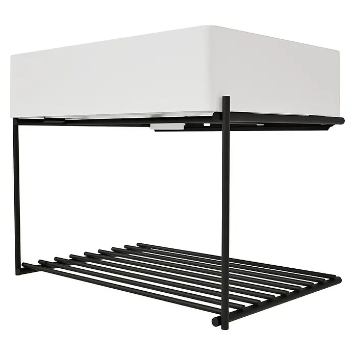 VitrA Equal Badmöbel-Set - Gesamtbreite Badmöbel: 62 cm, Weiß/Schwarz, Glänzend, 2 -tlg. - Weißer rechteckiger Pflanzkasten auf schwarzem Metallständer mit Lattenboden.