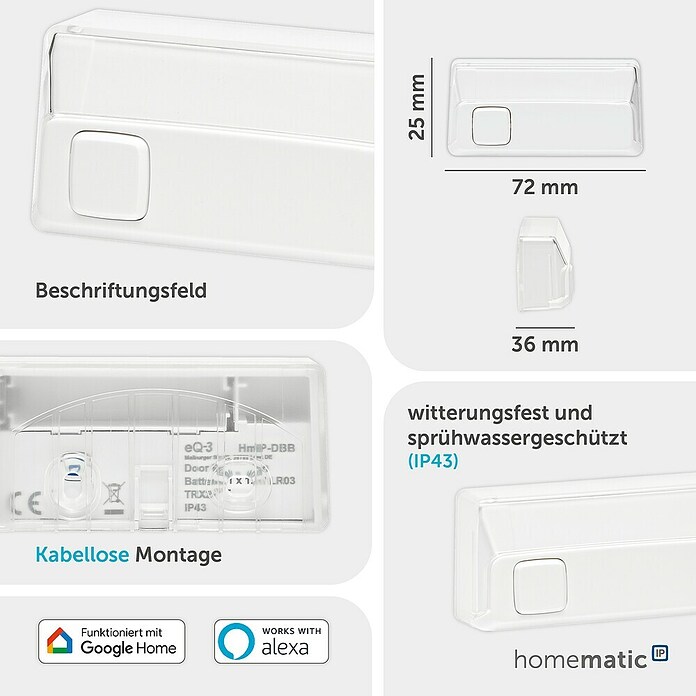 Homematic IP Klingeltaster (Weiß, 9,3 x 12,2 x 3,6 cm, Kunststoff) | BAUHAUS