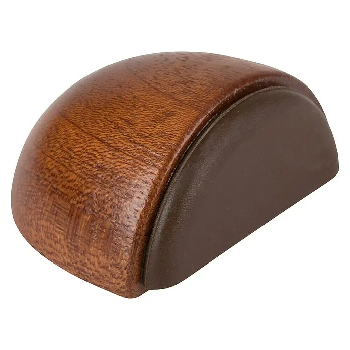 Türstopper - B x H: 49 x 38 mm, Montageart: Kleben, Braun - Ein detailreiches Bild eines hölzernen Türstoppers mit braunem Gummipuffer, ideal für den Schutz von Wänden und Möbeln.