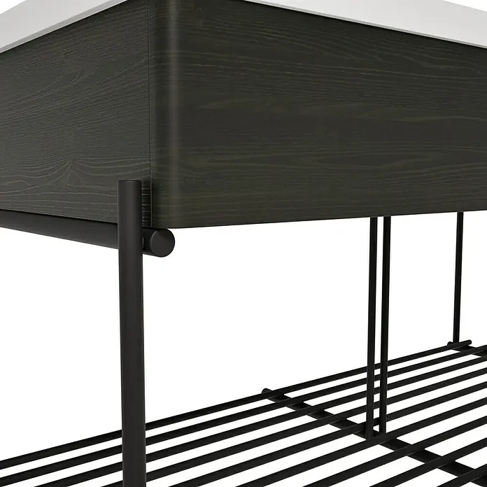 VitrA Equal Badmöbel-Set - Gesamtbreite Badmöbel: 103 cm, Weiß/Ulme, Glänzend, 3 -tlg., Mit Gestell - Waschtisch aus dunklem Holz mit weißer Platte und schwarzem Metallrahmen, Lattenablage.