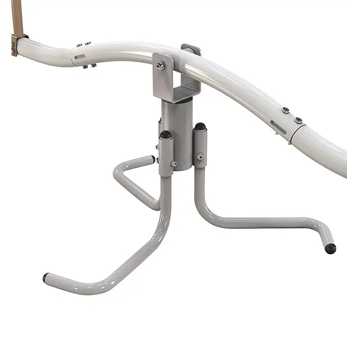 Exit Toys Wippe My First - L x B x H: 170 x 45 x 56 cm, Stahl, Pastell - Weißes und graues Metallgestell für einen Patientenlifter oder eine Mobilitätshilfe, mit stabilem Fuß und gebogenem, verstellbarem Oberholm.