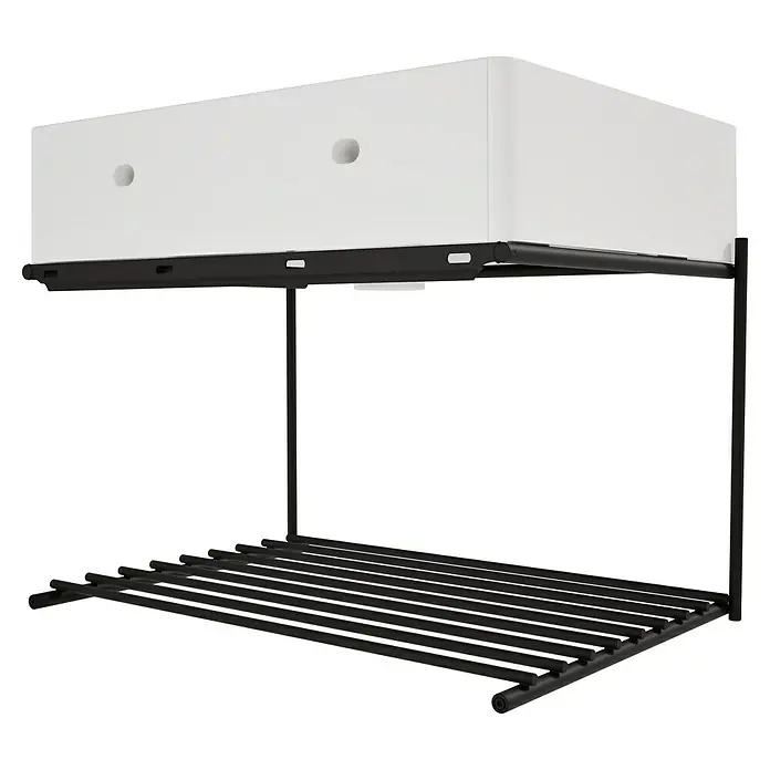 VitrA Equal Badmöbel-Set - Gesamtbreite Badmöbel: 62 cm, Weiß/Schwarz, Glänzend, 2 -tlg. - Weißer Aufbewahrungskasten auf schwarzer Metall-Wandeinheit mit Lattenrost.