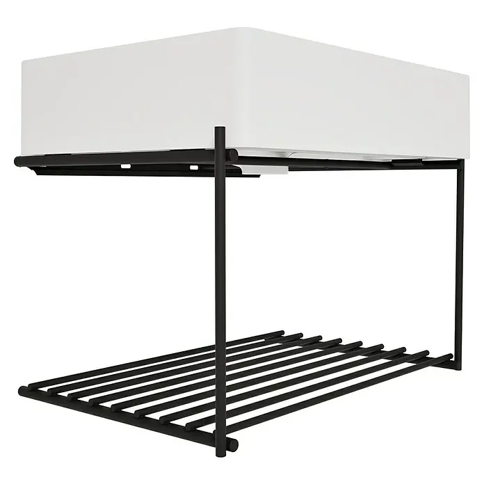 VitrA Equal Badmöbel-Set - Gesamtbreite Badmöbel: 62 cm, Weiß/Schwarz, Glänzend, 2 -tlg. - Zweistufiges schwarzes Metallschuhregal mit weißer oberer Ablage.