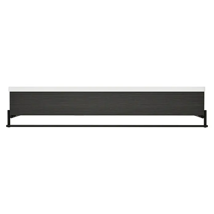 VitrA Equal Badmöbel-Set - Gesamtbreite Badmöbel: 103 cm, Weiß/Schwarz-Eiche, Glänzend, 3 -tlg., Mit Handtuchhalter - Dunkelgrauer Waschtischunterschrank mit weißer Platte und schwarzem Metallgestell inklusive Handtuchhalter.