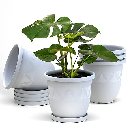 Plastard  Pflanztopf Capri 5er Set mit Untersetzer in Weiß – Blumentopf