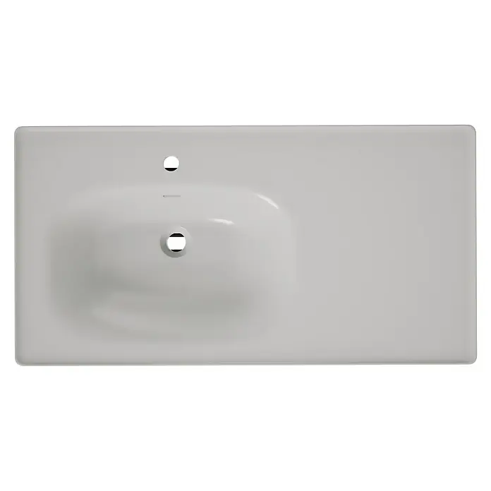 VitrA Equal Badmöbel-Set - Gesamtbreite Badmöbel: 103 cm, Steingrau/Schwarz-Eiche, Matt, 3 -tlg., Mit Gestell - Weißes rechteckiges Keramik-Waschbecken mit integriertem Becken, Hahnloch, Überlauf und Abfluss.