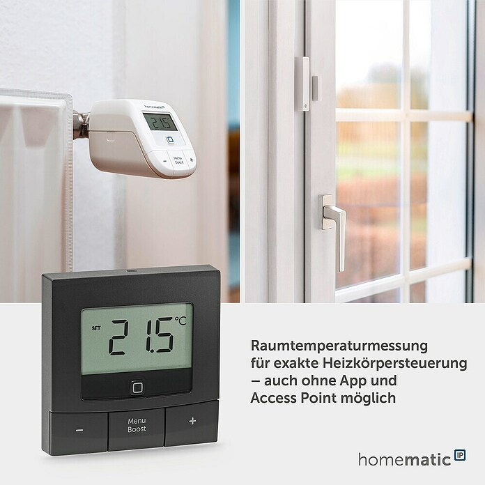 Homematic IP Funk-Raumthermostat HmIP-WTH-B (Anthrazit, Batteriebetrieben, 22 x 85 x 85 mm) | BAUHAUS