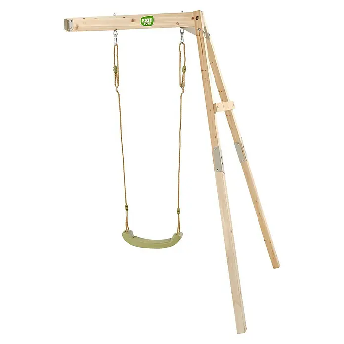 Exit Toys Schaukel Silvi Wall - B x L: 192 x 146 cm, Holz - Hölzernes Schaukelgestell mit einem einzelnen grünen Kunststoff-Schaukelsitz.