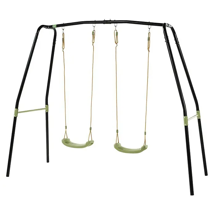 Exit Toys Schaukel Ivy - B x L: 243 x 110 cm, Metall - Schwarzes Metallschaukelgestell mit zwei hellgrünen Kunststoffschaukeln an hellbraunen Seilen.