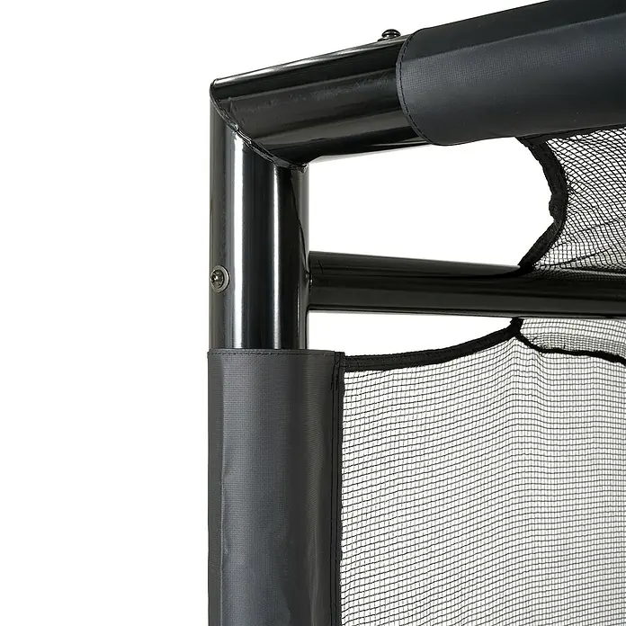Exit Toys Fußballtor Forza - 500 x 200 cm, Stahl, Schwarz - Schwarze Metalleckverbindung mit schwarzer Stoffpolsterung und befestigtem schwarzem Sicherheitsnetz, Teil einer Umzäunung.