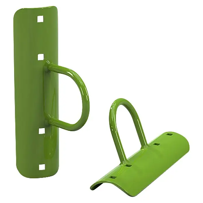Exit Toys Klettergerüst GetSet Battle Rope-Ringe - 2 Stk., Passend für: Alle GetSet Monkeybars und Powerstations, Grün - Zwei limettengrüne Metall-Stangenhalterungen mit U-förmigen Griffen und quadratischen Befestigungslöchern.