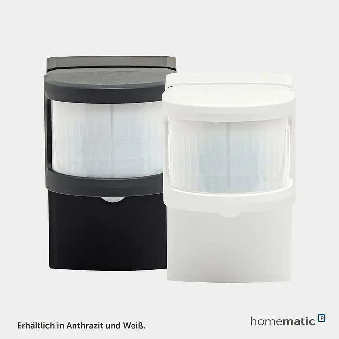 Homematic IP Bewegungsmelder mit Schaltaktor - Weiß, 1.150 W - Zwei Homematic IP Bewegungsmelder, einer in Anthrazit und einer in Weiß.