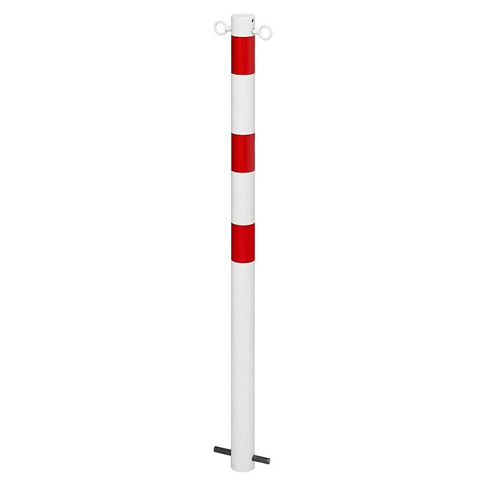 Sperrpfosten (Höhe über Boden: 900 mm, Durchmesser: 60 mm, Stahl, 2 Ösen, Montageart: Einbetonieren, Weiß/Rot)