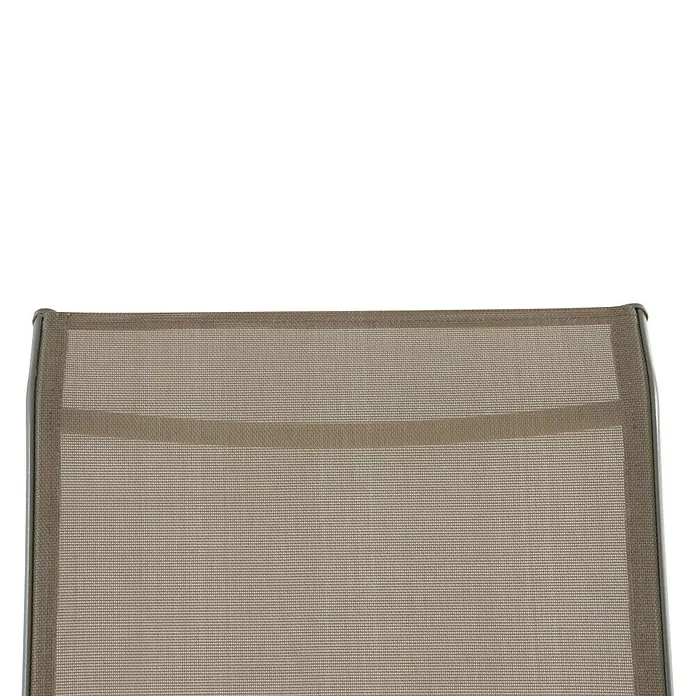 Sunfun Tumbona de jardín Ikara - 63 x 198 x 28 cm, Marrón, Acero, Respaldo regulable - Primer plano de una cómoda silla de jardín con tejido transpirable, ideal para relajarse al aire libre.