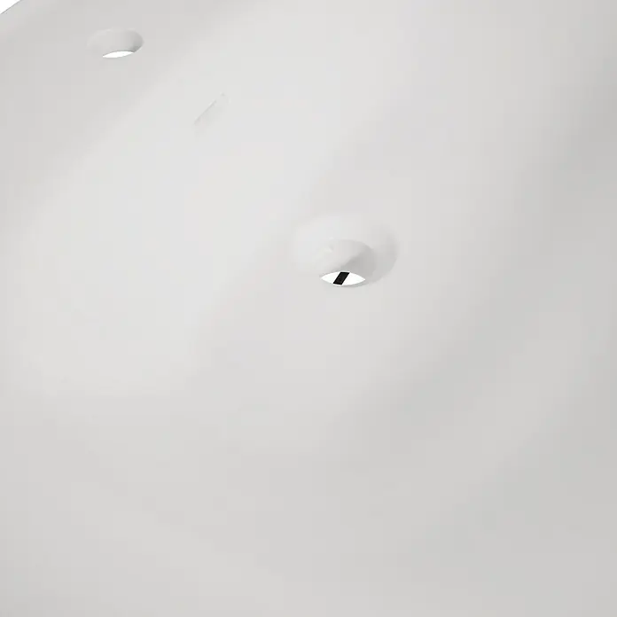 VitrA Equal Badmöbel-Set - Gesamtbreite Badmöbel: 103 cm, Weiß/Schwarz-Eiche, Glänzend, 3 -tlg., Mit Gestell - Weiße Decke mit integrierten Einbauten: ein Rauchmelder, eine Einbauleuchte und ein linearer Lüftungsschlitz.