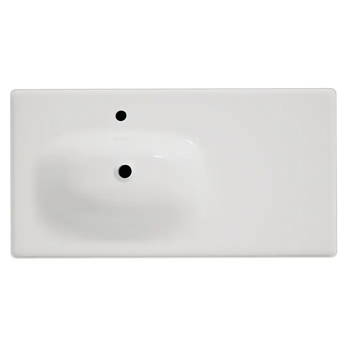 VitrA Equal Badmöbel-Set - Gesamtbreite Badmöbel: 103 cm, Weiß/Schwarz-Eiche, Glänzend, 3 -tlg., Mit Gestell und Schublade - Weißes Keramik-Waschbecken mit Hahnloch und Überlauf.