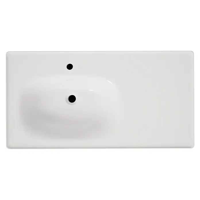 VitrA Equal Badmöbel-Set - Gesamtbreite Badmöbel: 103 cm, Weiß/Ulme, Glänzend, 3 -tlg., Mit Gestell und Schublade - Weißes rechteckiges Keramikwaschbecken mit integriertem Becken, Hahnloch und Überlauf.