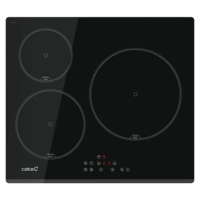 Cata Set de horno y zona de cocción MDS8007C - Volumen horno: 80 l, Negro y Inox - Placa de inducción negra con 3 zonas de cocción (160mm, 210mm, 280mm) y controles táctiles, con pantalla digital.