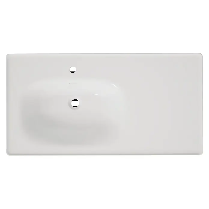 VitrA Equal Badmöbel-Set - Gesamtbreite Badmöbel: 103 cm, Weiß/Schwarz-Eiche, Glänzend, 3 -tlg., Mit Gestell - Weißes rechteckiges Keramikwaschbecken mit integriertem Becken, Hahnloch und Überlauf.