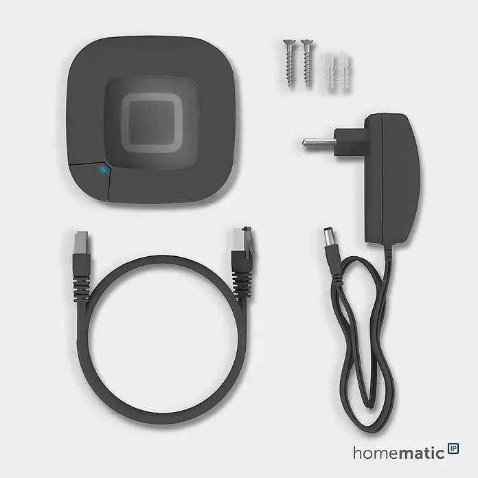 Homematic IP Steuerzentrale Access Point 2 - Anthrazit, L x B x H: 10,4 x 10,4 x 4 cm - Homematic IP Access Point Kit: dunkelgraue Zentrale, Netzteil, Ethernet-Kabel und Montagematerial.