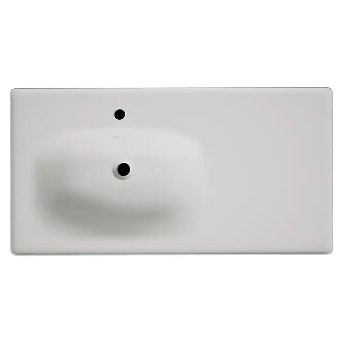 VitrA Equal Badmöbel-Set - Gesamtbreite Badmöbel: 103 cm, Steingrau/Ulme, Matt, 3 -tlg., Mit Gestell und Schublade - Weiße Keramik-Waschtischplatte mit integriertem Becken, einem Hahnloch und Überlaufschlitz.