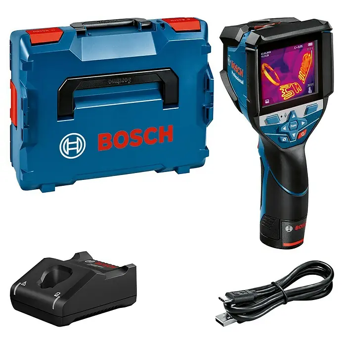Bosch Professional Wärmebildkamera GTC 600 C PRO - Messbereich Temperatur: -20 °C - 600 °C - Bosch Wärmebildkamera-Set mit blauem L-Boxx Koffer, Hand-Wärmebildkamera, Akkuladegerät und USB-Kabel.