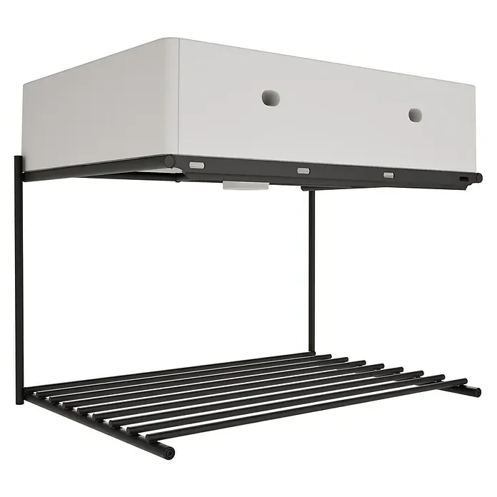 VitrA Equal Badmöbel-Set - Gesamtbreite Badmöbel: 62 cm, Steingrau/Schwarz, Matt, 2 -tlg. - Weißer Wandtrockner mit schwarzem Metallrahmen und Stangen.
