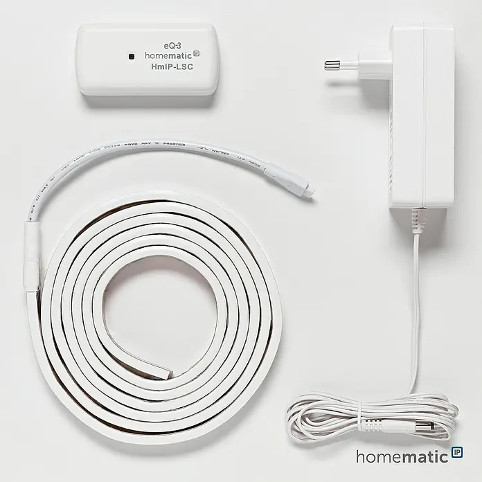 Homematic IP LED-Stripes Set - Länge: 2 m, RGBW, 24 W - Weißes Smart Home LED-Streifen-Set, bestehend aus Controller, aufgerolltem LED-Streifen und Netzteil.